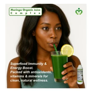 Moringa Organic Juice Complex a natural multivitamin superfood for immune strength, energy, metabolism, and overall wellness.