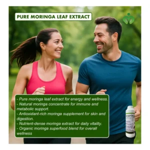 Pure Moringa Leaf Extract boosts energy, supports immunity, enhances skincare, and promotes gut and metabolic wellness with powerful vitamins, minerals, and antioxidants.