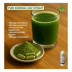 Pure Moringa Leaf Extract boosts energy, supports immunity, enhances skincare, and promotes gut and metabolic wellness with powerful vitamins, minerals, and antioxidants.