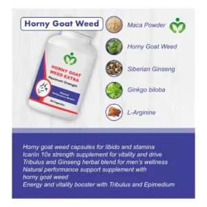 Horny Goat Weed Extra - Strength Libido, Natural Stamina, Drive, Vitality and Energy Support Supplement