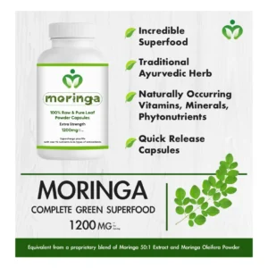 Pure Moringa Leaf Powder Capsules: 100% Raw, Organic Certified Moringa Oleifera