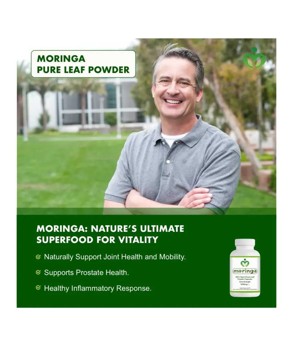 Pure Moringa Leaf Powder Capsules: 100% Raw, Organic Certified Moringa Oleifera