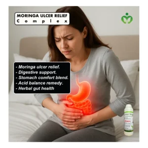 Moringa Ulcer Relief Complex offers natural digestive comfort, supporting acid balance, soothing the stomach, and promoting gentle gut wellness.