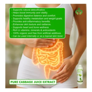 Pure Cabbage Juice Extract supports detox, immunity, energy, digestion, weight support and skin wellness with a nutrient-rich blend of vitamins, minerals, and antioxidants.