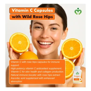 Vitamin C with Rose Hips Capsules - Extra-Strength Immune, Skin Health Support, Antioxidant Support and Daily Wellness.