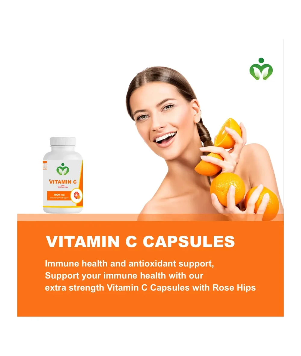 Vitamin C Capsules with Wild Rose Hips: Extra Strength Immune System Support