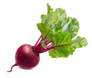 Red beet root with leaves isolated on white background